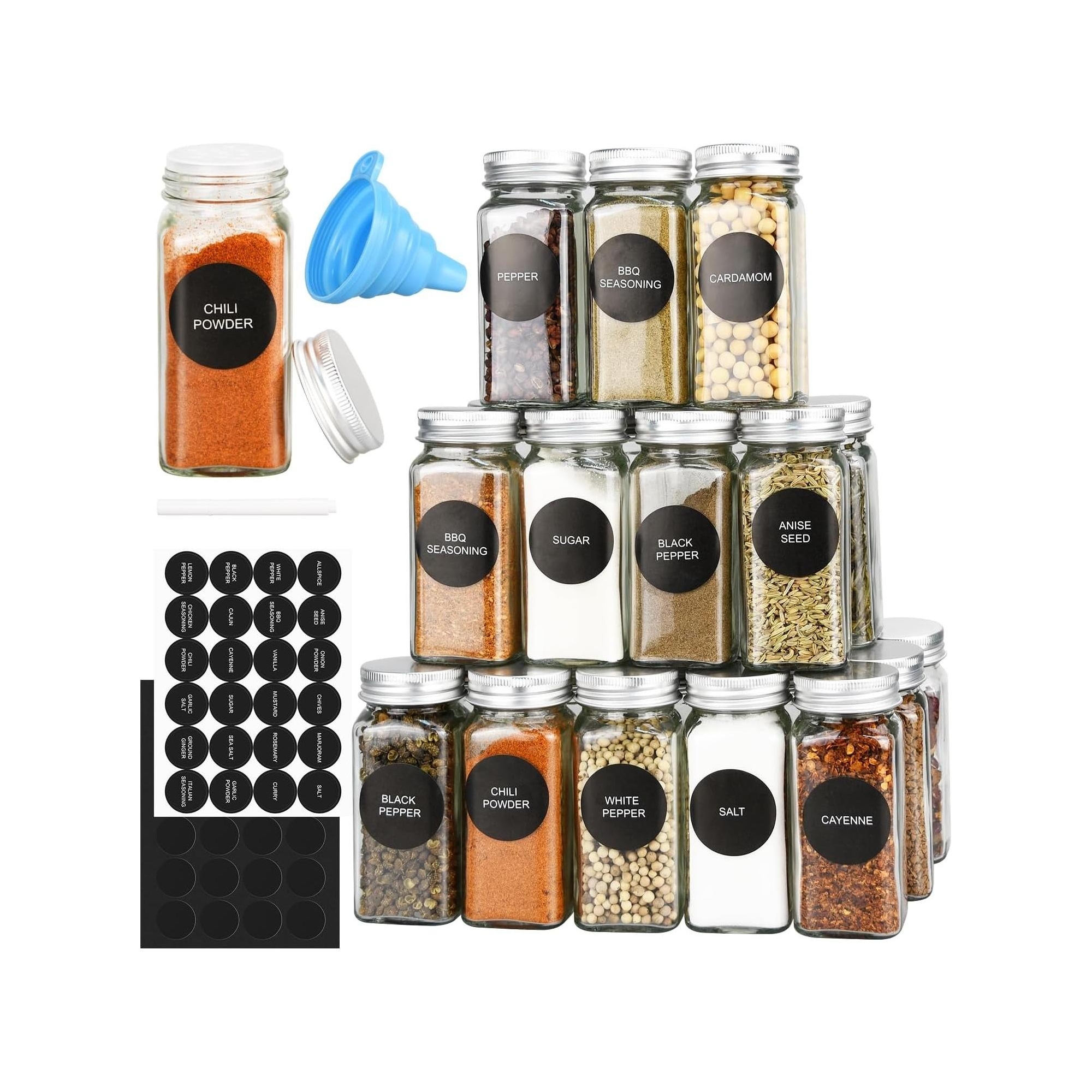 Home Collection 4oz Glass Spice Jars Set with Labels 36pcs