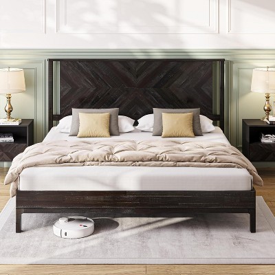 15 Inch Mid Century Modern Style King Size Bed Frame with Headboard