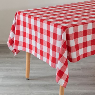 Deerlux Red and White Waterproof Plaid Checkered Gingham Outdoor Picnic Tablecloth, 55" x 78" Rectangle