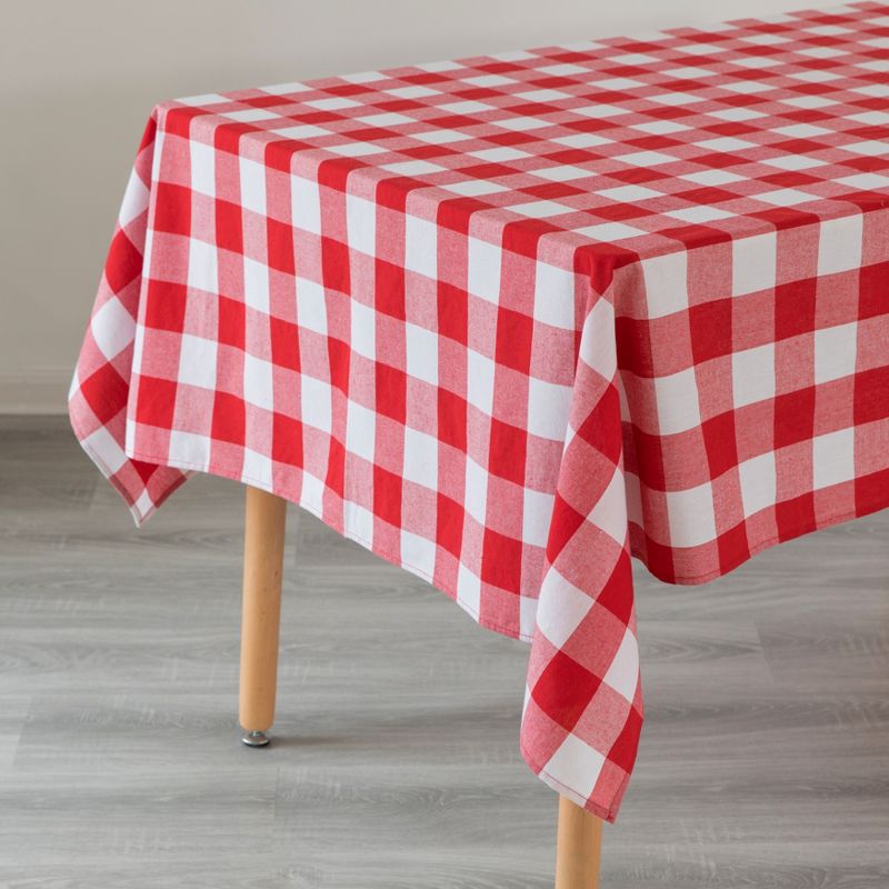 Deerlux Red and White Waterproof Plaid Checkered Gingham Outdoor Picnic Tablecloth, 55" x 78" Rectangle, 1 of 7