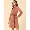 Allegra K Women's Mock Neck Swing Midi Long Sleeve A-line Floral Dress - 3 of 4