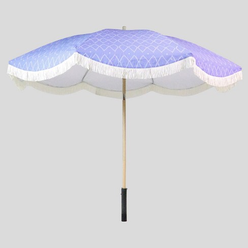 8 5 X 8 5 Spaced Diamonds Scalloped Patio Umbrella White Fringe Light Wood Pole Opalhouse Target