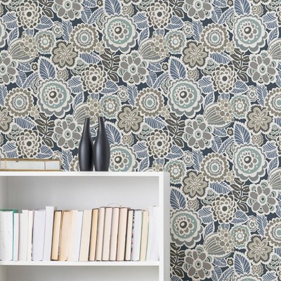 Dream On Navy Floral Peel and Stick Vinyl Wallpaper