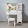 Modern Vanity Desk with LED Mirror and Stool, 4 Drawer Makeup Table with Adjustable Lighting and Storage for Bedroom - 3 of 4
