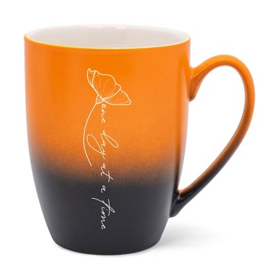 Elanze Designs One Day At A Time Two Toned Ombre Matte Orange and Black 12 ounce Ceramic Stoneware Coffee Cup Mug