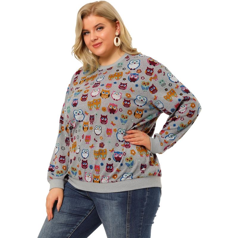 Agnes Orinda Women's Plus Size Casual Pullover Owl Print Comfty Sweatershirt, 4 of 7