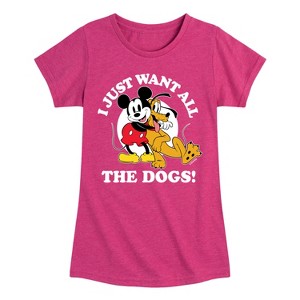 Girls' - Disney - Mickey Pluto Just Want All Dogs Fitted Short Sleeve Graphic T-Shirt - 1 of 4