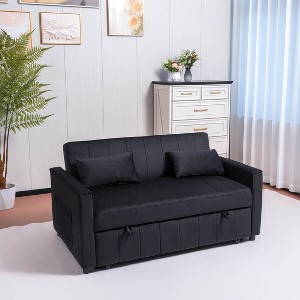 APRILSOUL Sleeper Sofa Bed, 3-in-1 Velvet Pull Out Couch with Armrests, Storage Pockets and 2 Pillows, Adjustable Backrest - 1 of 4