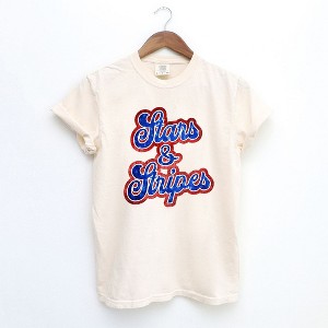 Simply Sage Market Women's Stars and Stripes Cursive Short Sleeve Garment Dyed Tee - 1 of 3
