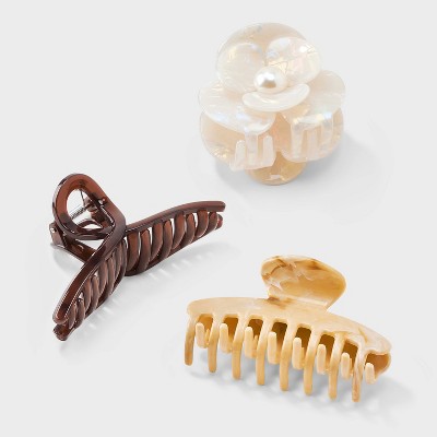 Flower Loop Claw Hair Clip Set 3pc - A New Day™