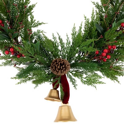 28" Green and Red Artificial Christmas Wreath with Bells