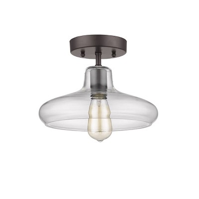 Chloe Lighting Dickens Industrial-Style 1 Light Rubbed Bronze Semi-Flush Ceiling Fixture 11" Shade