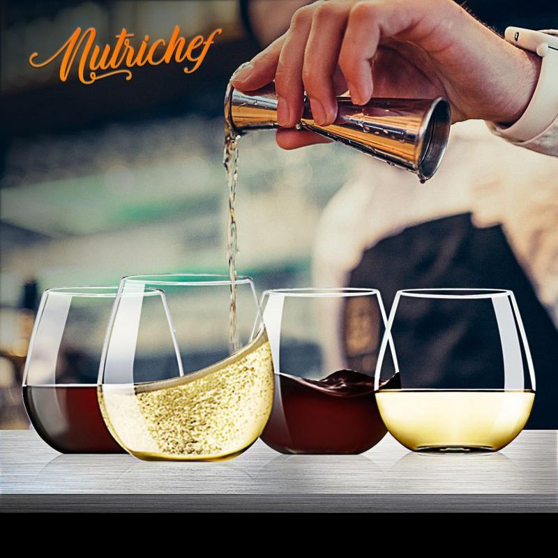 NutriChef 4 Pcs. of Crystal-Clear Stemless Wine Glass - Ultra Clear and Thin, Elegant Clear Wine Glasses, Hand Blown, 3 of 8