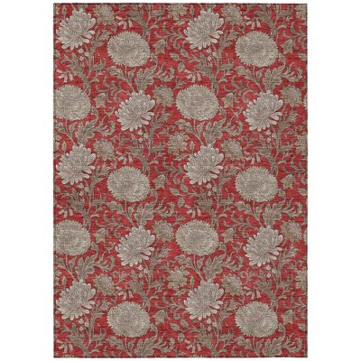 Red Taupe And Beige Floral Washable Indoor Outdoor Area Rug