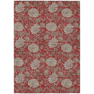 Red Taupe And Beige Floral Washable Indoor Outdoor Area Rug - 1 of 4