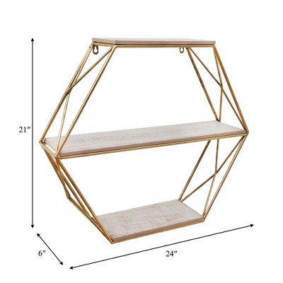 Gold Hexagon 3-Tier Floating Wall Shelf
