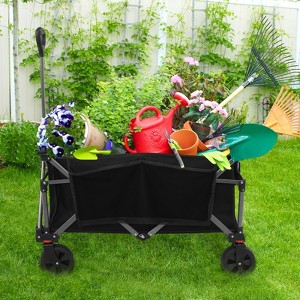 EAGLE PEAK Heavy-Duty Collapsible Folding Utility Wagon with Large Size Pocket and Cup Holders, Black - 1 of 4