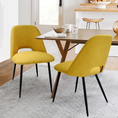 Modern Dining Chairs Set of 2, Upholstered Armless Side Chairs with Cutout Back, Fabric Kitchen Chairs with Metal Legs-Maison Boucle