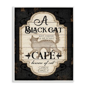 Stupell Industries Black Cat Cafe Vintage Halloween Sign Spooky Witch Framed Giclee Art - 1 of 4