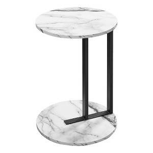 Monarch Specialties Accent Table Round Side End Nightstand Lamp Living Room Bedroom Metal Laminate Glossy White Chrome Contemporary Modern - 1 of 4