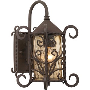 John Timberland Casa Seville Vintage Rustic Outdoor Wall Light Fixture Dark Walnut Scroll 13 1/4" Champagne Hammered Glass for Post Exterior Barn Deck - 1 of 4