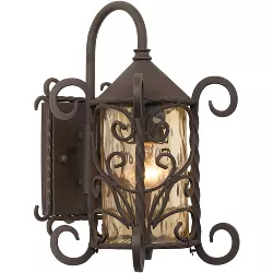 John Timberland Rustic Outdoor Wall Light Fixture Dark Walnut Iron Scroll 13 1/4" Champagne Hammered Glass for House Porch Patio