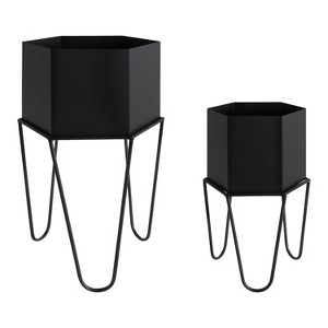 Kate and Laurel Jarvan Planter Hexagon Metal Freestanding Planter, 2 Piece, Black - 1 of 4