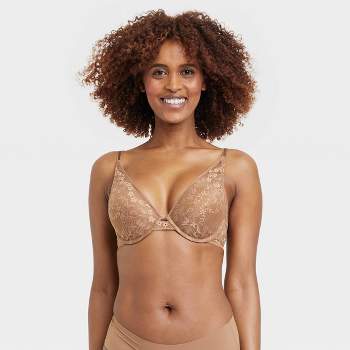 EUROPEAN + MUSE EMBROIDERED BROWN PADDED BRA - (30B/32A/28C)