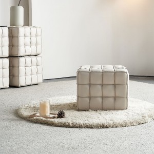 GDFStudio Aya Modern Genuine Leather Upholstered Tufted Ottoman - 1 of 4