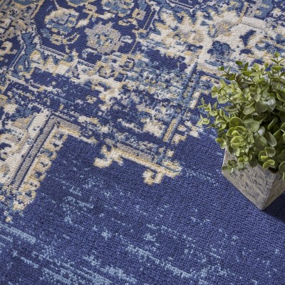 Extra Large Navy Blue Medallion Synthetic Area Rug