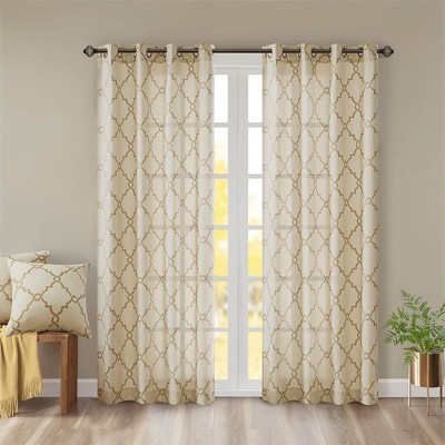 PAGED Curtains Fretwork Print Grommet Top Window Curtain Panel Privacy Assured with Light Filtering for Bedroom, Living Room