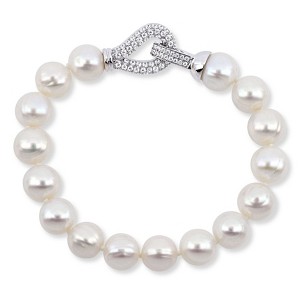 EVERLY JEWELRY | Sterling Silver 9-10 MM Freshwater Pearl and Cubic Zirconia Bracelet, 7.5 inch - 1 of 4
