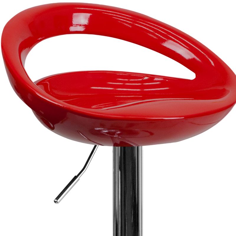 Emma and Oliver Red Plastic Adjustable Height Barstool with Chrome Base, 5 of 11