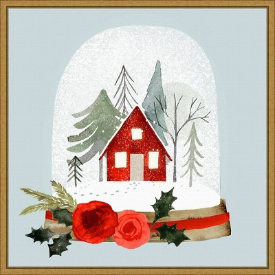 16" x 16" Snow Globe Village I by Victoria Barnes Framed Canvas Wall Art - Amanti Art