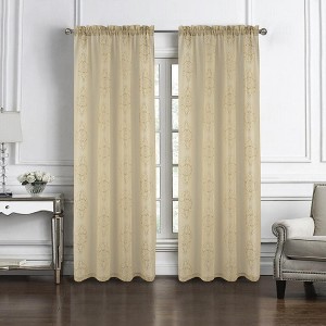 RT Designers Collection Andrea 2 Pieces 1.5" Rod Pocket Damask Embroidery Metallic 36" x 84" Taupe - 1 of 4