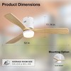 SKRAN 52" Ceiling Fan Without Lights Flush Mount Ceiling Fan with Remote Control, Wood Blades Modern Outdoor Fan No Light for Bedroom/Patio/Indoor - 3 of 4