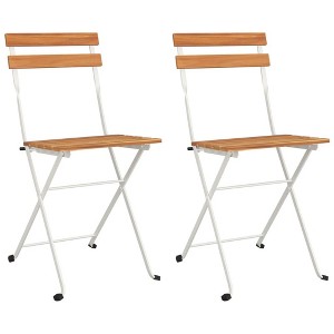 vidaXL Modern Acacia Wood and Steel Folding Bistro Chairs, Set of 2, Solid Wood Construction - 1 of 4