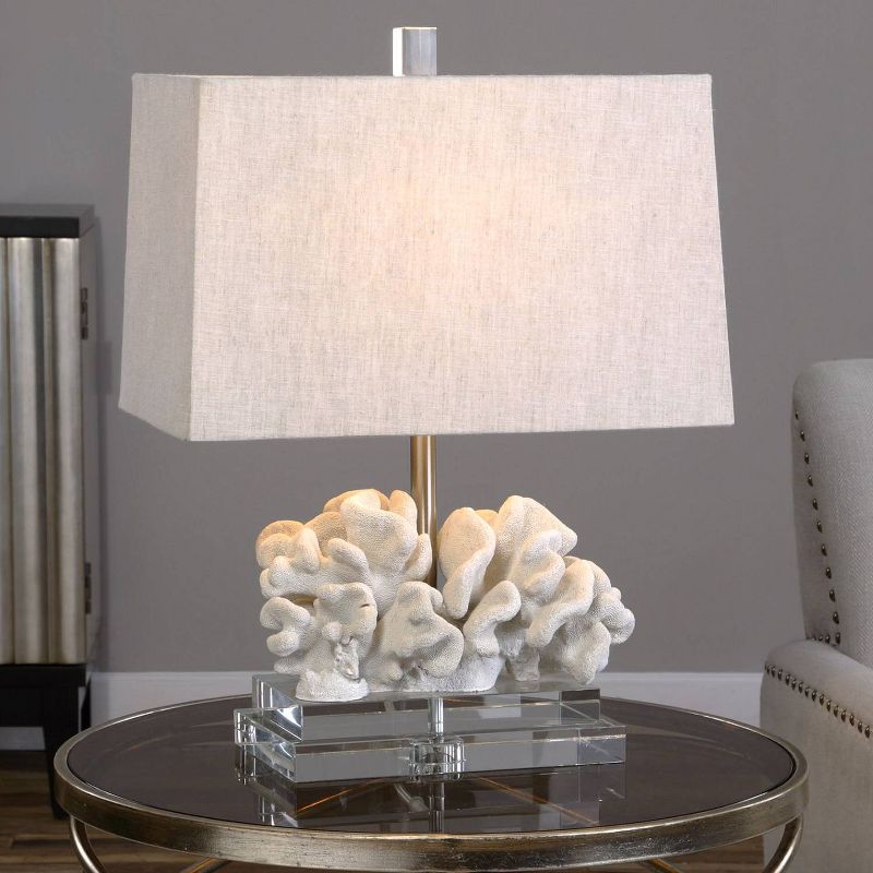 Uttermost Modern Coastal Accent Table Lamp 22" High Taupe Ivory Coral Beige Linen Shade Living Room Bedroom Beach House Bedside, 2 of 3