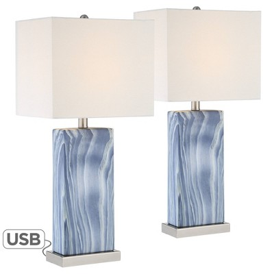 blue and white bedside lamps