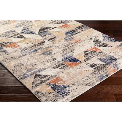 Delaine Geometric Blue and Beige Stain-Resistant Area Rug 2' x 2'11"