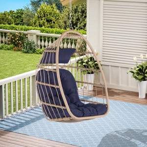 Outdoor Garden Rattan Egg Swing Chair,Hammock Chair With Waterproof Fabric Cushion And Metal Frame,Patio Lounge Hanging Chair-Coolbibila - 1 of 4