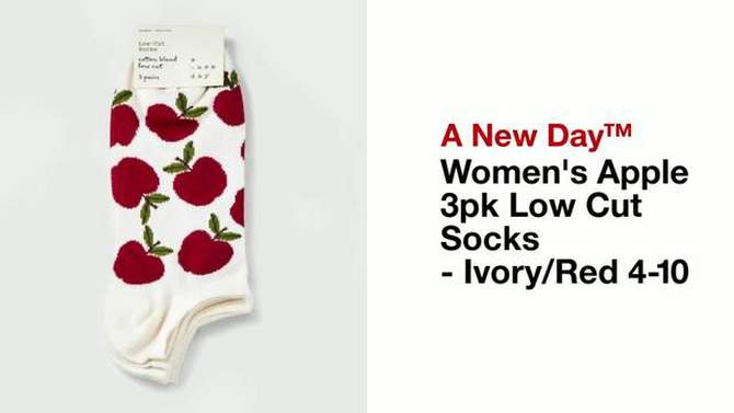 Women&#39;s Apple 3pk Low Cut Socks - A New Day&#8482; Ivory/Red 4-10, 2 of 5, play video