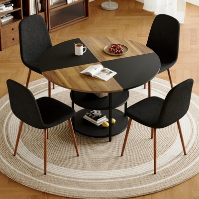 5 Piece Dining Set Splicing Round Dining Table Set Kitchen Table Set with 4 Dining Chairs&Double-layer Storage Table-ModernLuxe