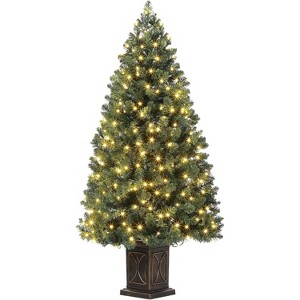 4.5 Ft Artificial Fiber Optic Christmas Tree, Pre-Lit Christmas Tree with 300 Led Lights, 8 Lighting Modes, Metal Hinges & Black Base, Green - 1 of 4