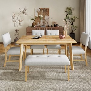 Okak 60IN Minimalist Dining Table for 6, Rectangular Kitchen Table with Rubberwood Legs, Dinner Table for Dining Room, Kitchen - 1 of 4