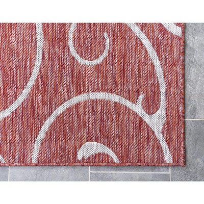 Abstract Elegance 4' x 6' Gray and Orange Synthetic Outdoor Rug