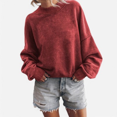 Amaryllis Women's Oversized Velour Sweatshirt Long-Sleeve Pullover Relaxed Fit Cozy Everyday Casual Lounge Top