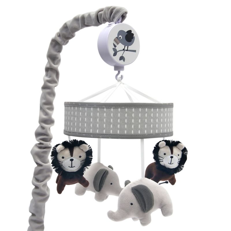 Lambs & Ivy Urban Jungle Gray/Brown Lion & Elephant Musical Baby Crib Mobile, 1 of 5