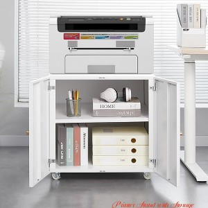 Printer Stand w/Storage, Mobile Printer Cabinet for Home Office, Metal Table for Printers w/ Storage - 1 of 4
