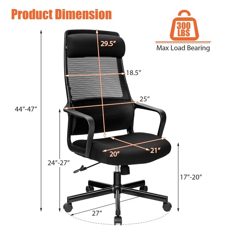 Costway Adjustable Mesh Office Task Chair Heating Lumbar Support Headrest Grey\Black, 4 of 11